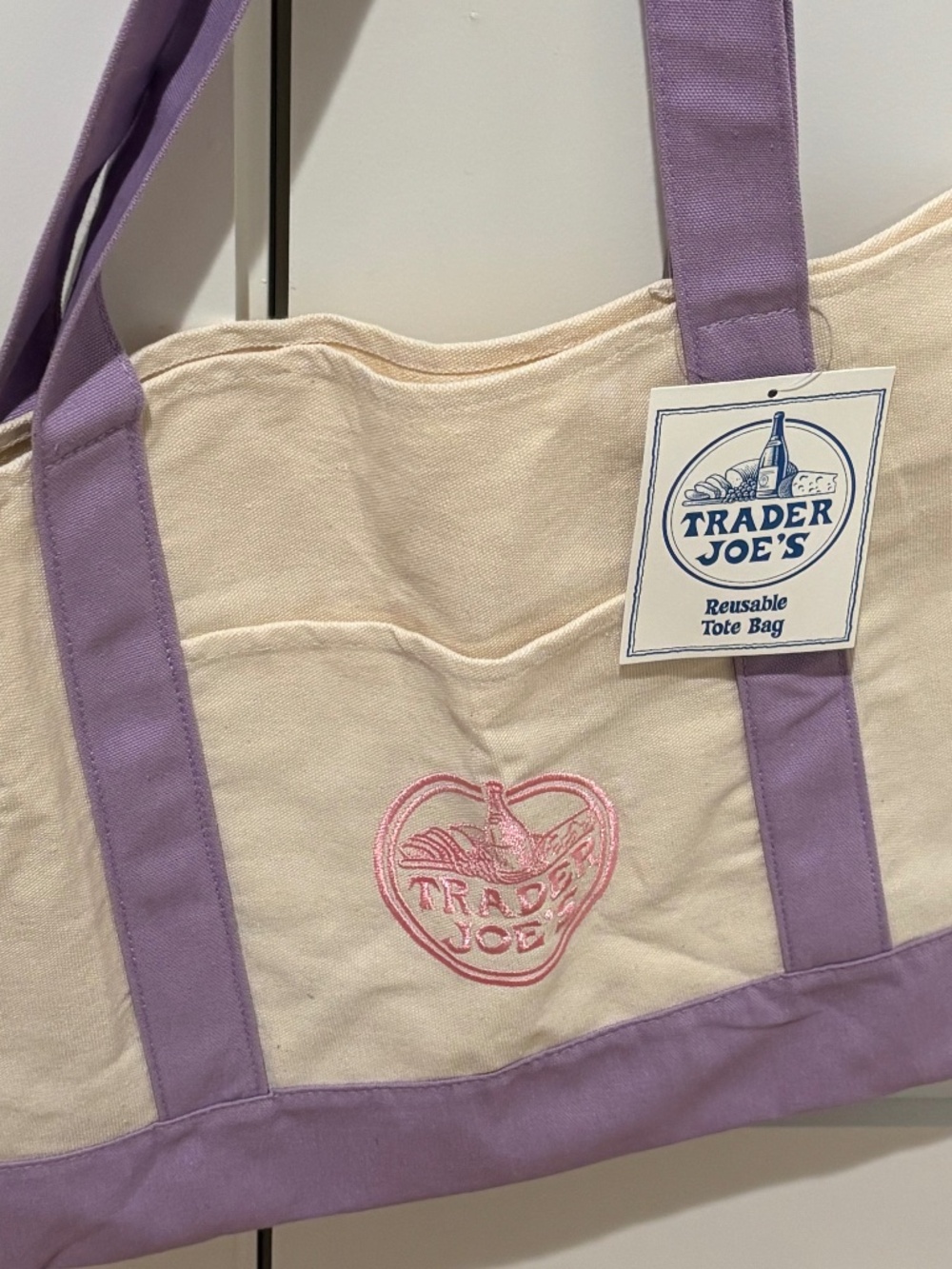Trader Joe’s Lavender Trim Large Canvas Tote Bag - Picture 2 of 3